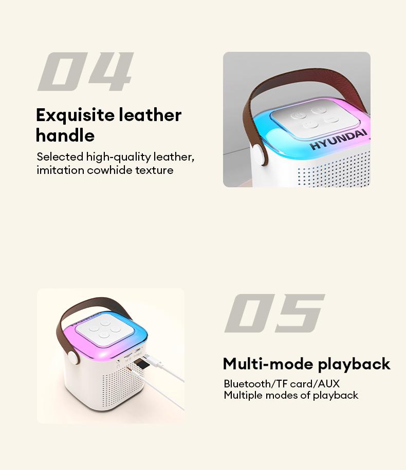 HYUNDAI S13 Portable Wireless Karaoke Bluetooth Speaker With Microphone HIFI Stereo Sound Subwoofers, KTV Speaker Subwoofer With Lighting Effect