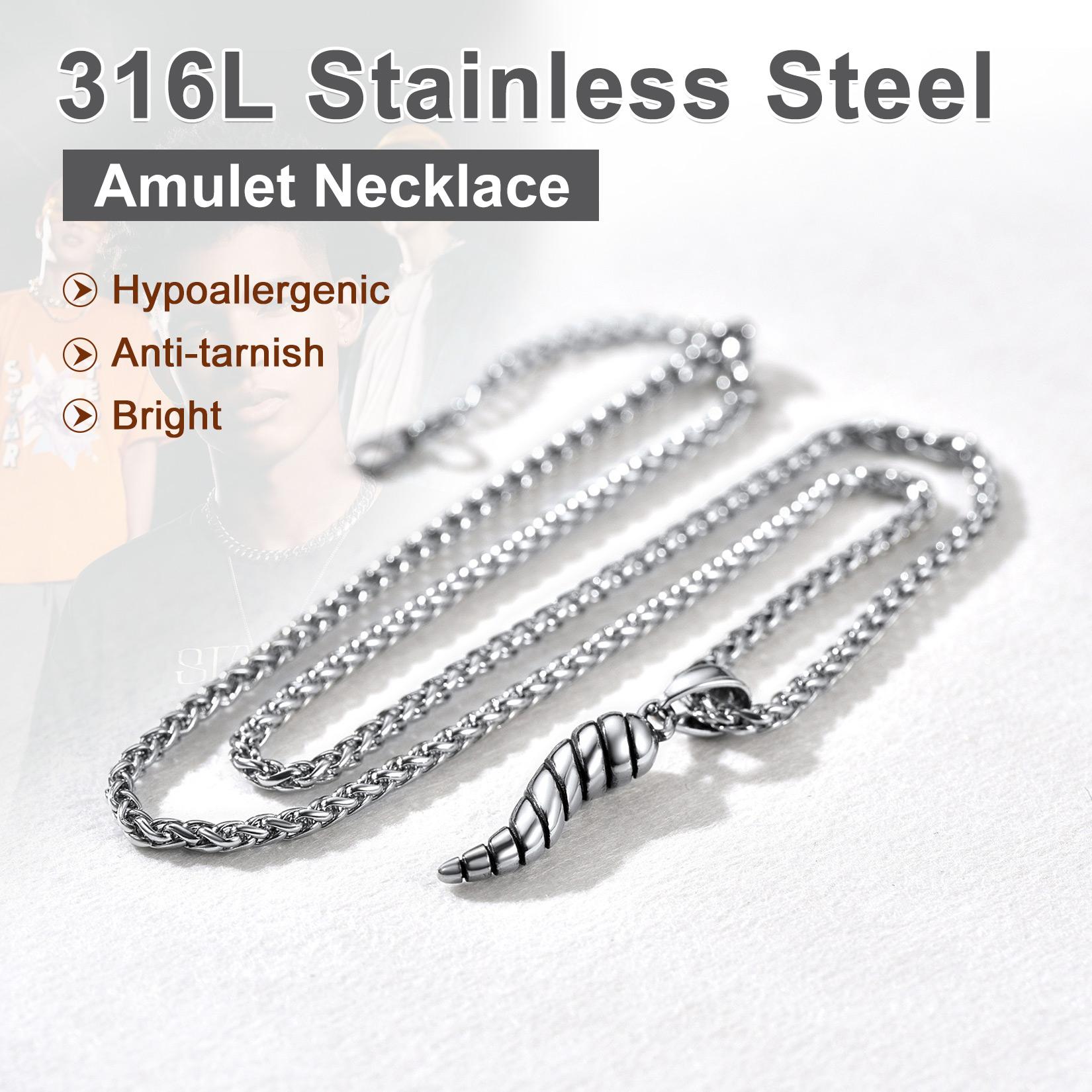U7 Italian Horn Pendant for Men Women Cornicello Necklace 316L Stainless Steel Men Jewelry