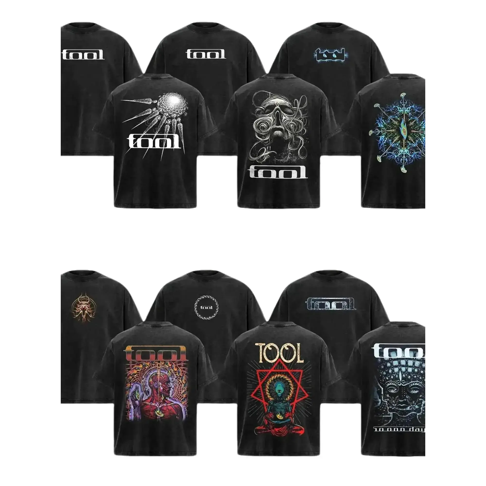 Men's Distressed Graphic Print T-Shirt - Washed Black Casual Top with Front & Back Mystic Sculpture Art, Retro Rock Aesthetic for Festivals, Daily Outings, Coordinates with Retro Metal Accessories, Graphic Prints, Washed Look, 100 Cotton Clothing, Casual
