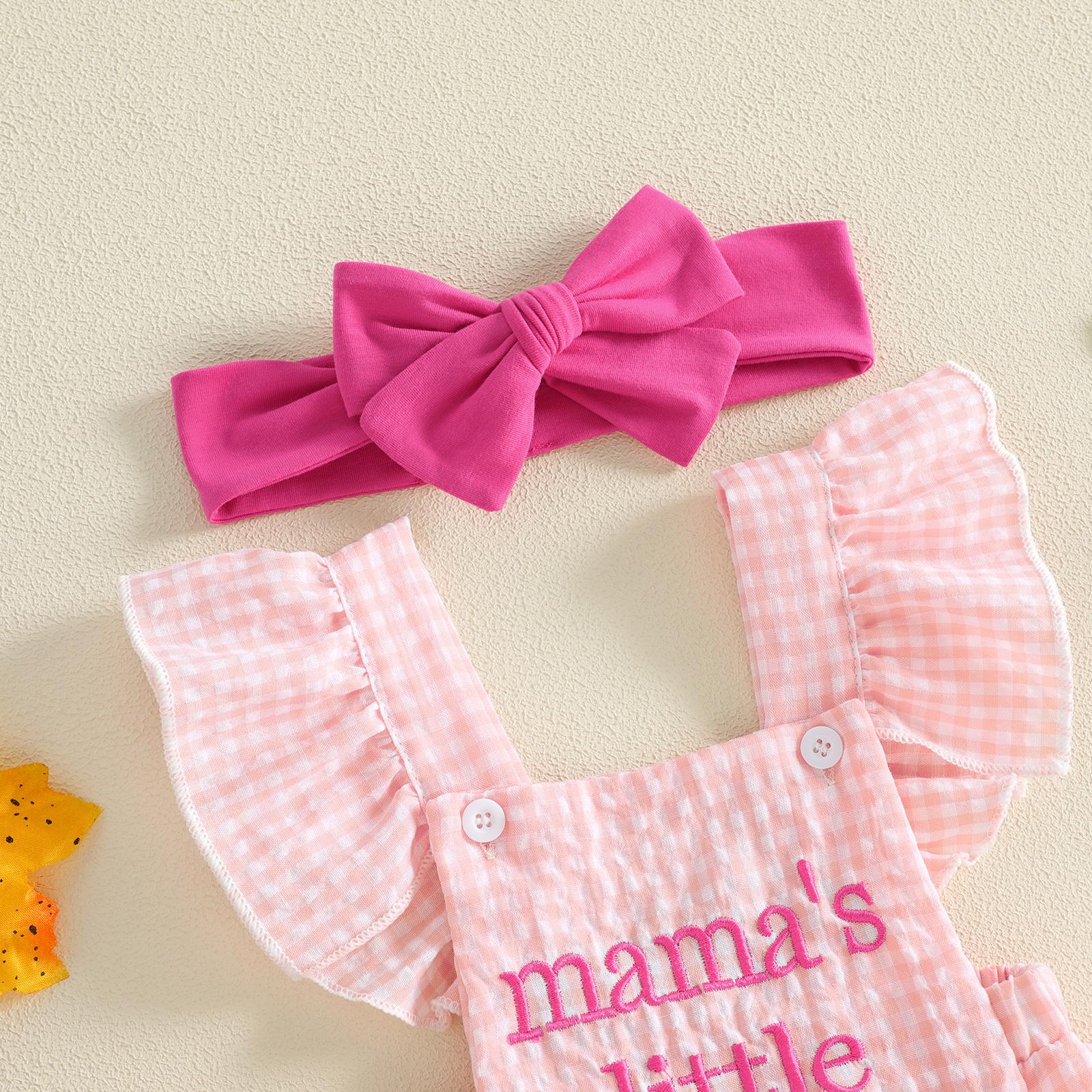 [Lullaby] Baby Girl Halloween Romper Set, Cotton Blend Plaid Print Jumpsuit with Embroidery (Pumpkin/Ghost), Flying Sleeves, Square Neck, Bow Headband - Prop 65 Safe Baby Girl Clothing