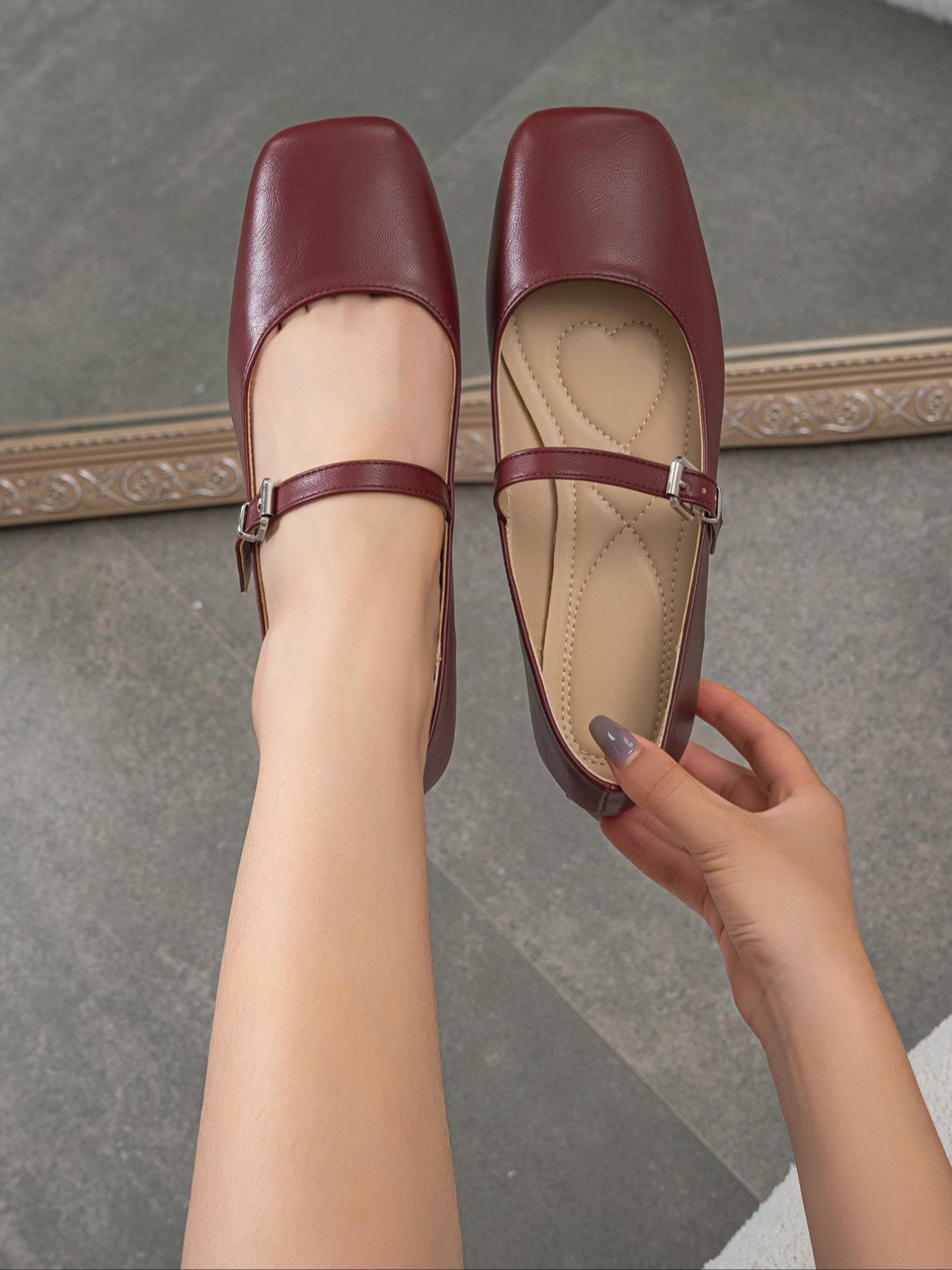 Women's French Flat Mary Jane Shoes, Fall New Square Toe One Strap Soft Sole Comfortable Commuter Low Heel Women's Shoes