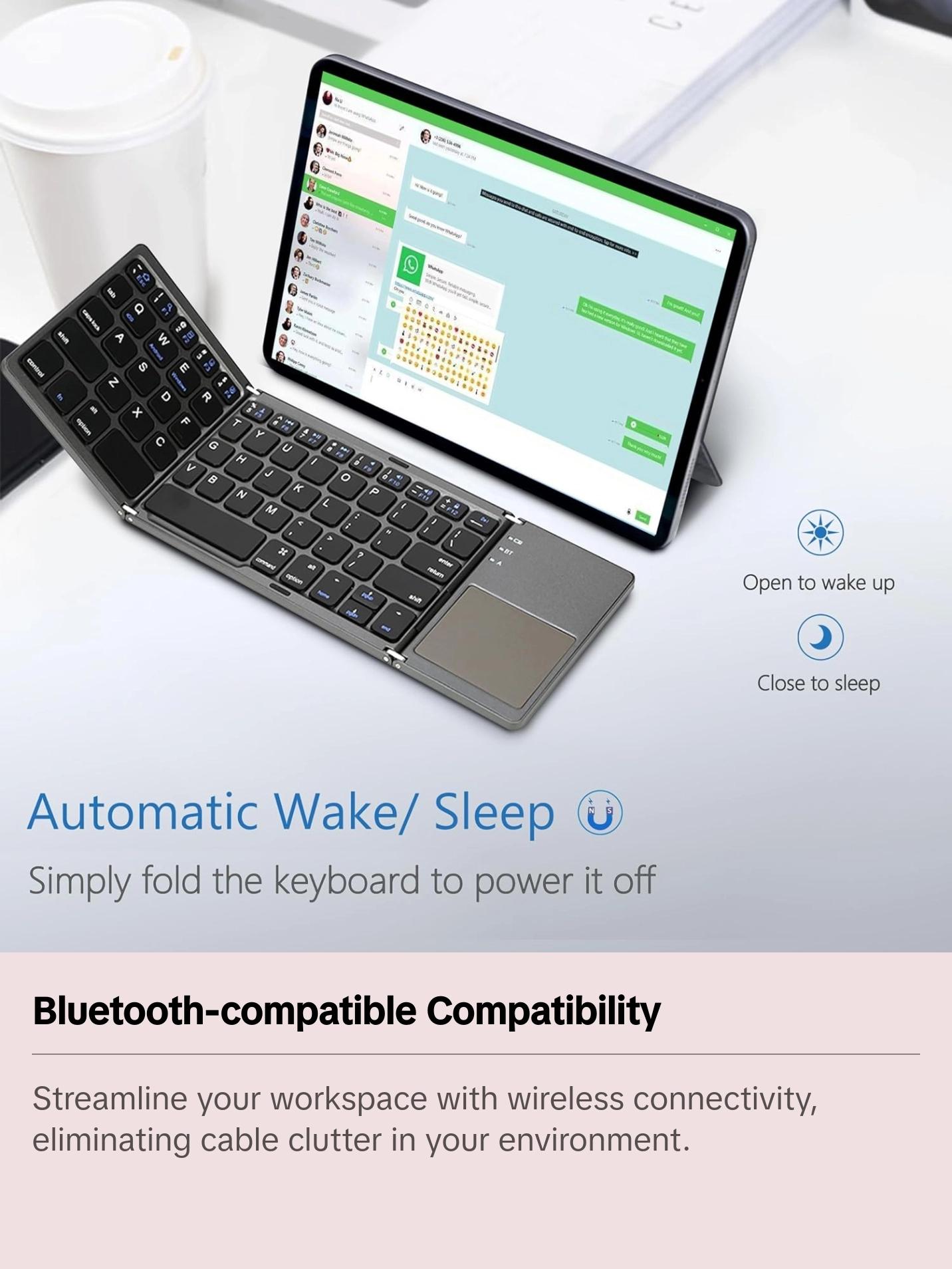 Ultra-Thin Wireless Mini Three-Fold BT-compatible Keyboard, Portable and Compact Design, Ideal for Travel and Daily Use, Easy Connectivity, Folding Wireless Keyboard Ultra-Thin Wireless Mini Three-Fold BT-compatible Keyboard, Portable and Compact Design, Ideal for Travel and Daily Use, Easy Connectivity, Folding Wireless Keyboard