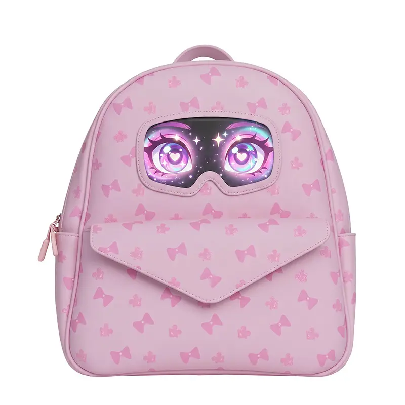 LED Backpack Chroma Star-Eyes Sakura Pink Style, Wireless Programmable Screen, Pink Faux Leather Slim Day pack, DIY Animation, Fashion Tech Gift for Women (Power Bank Not Included)