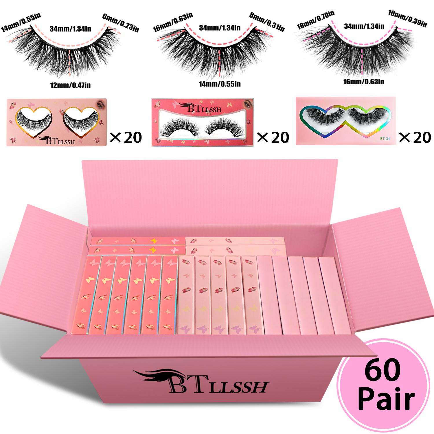 60 Pairs False Eyelashes Russian Strip Lashes D Curl Wispy Natural Look 16mm Curly Faux Mink Lashes Like Eyelash Extension Cat Eye Look Fake Tail Elongated Eyelashes Pack Cosmetic Makeup lash strips