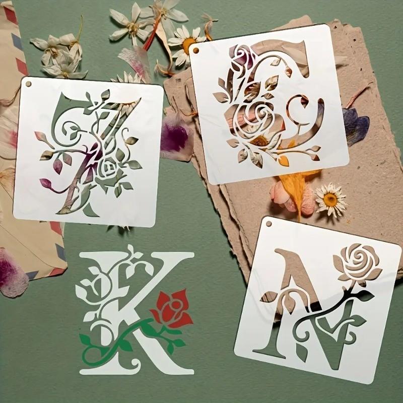 36 Floral Alphabet Number Stencils, Reusable Rose Letter Painting Stencils, Hollow Graffiti Stencils, Wall Stickers, Spray Molds, Crafts