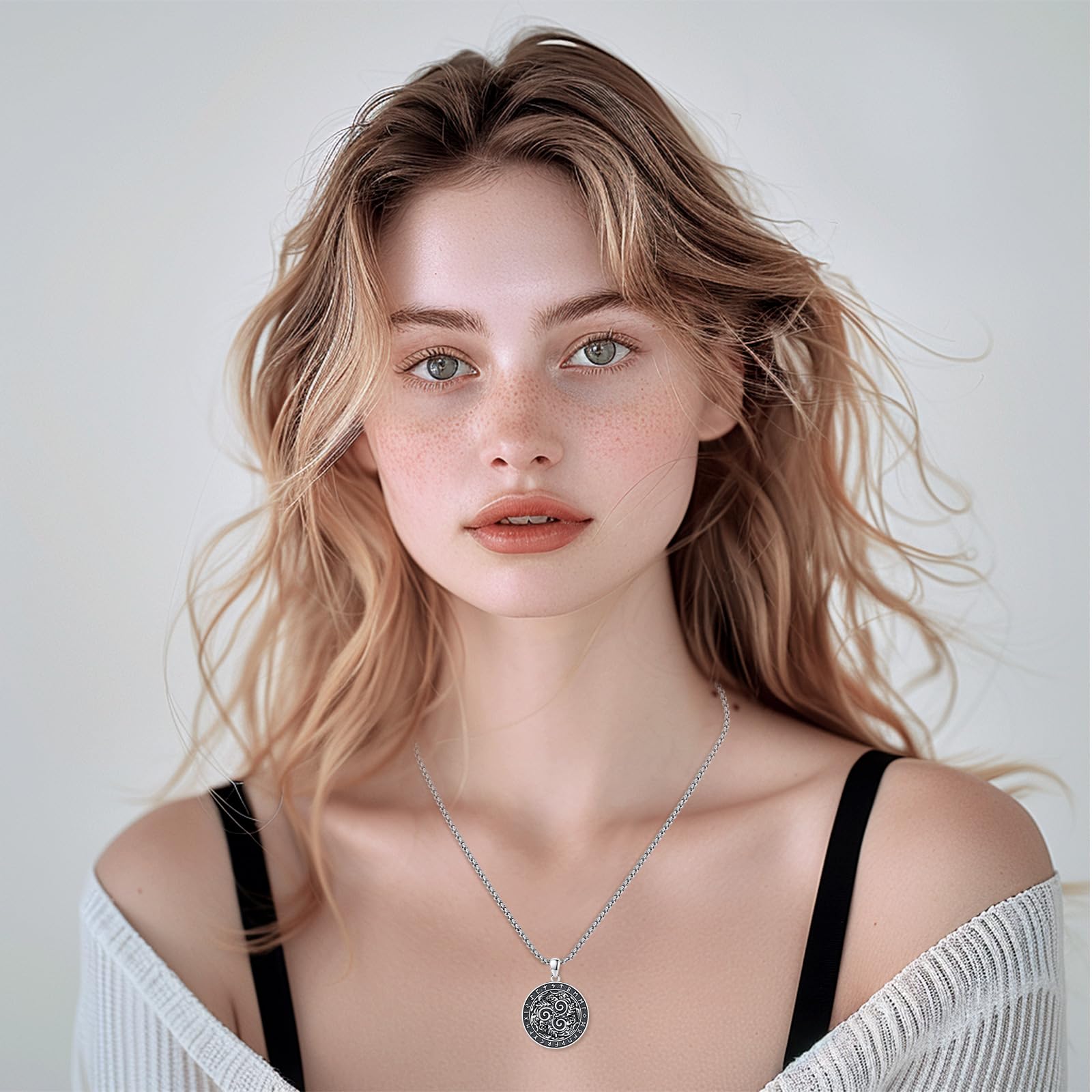 Thanches 925 Sterling Silver Triskelion Necklace Norse Protective Triple Amulet with Runic Circle Religious Symbolizing Strength Perfect Jewelry Gift for Men Women