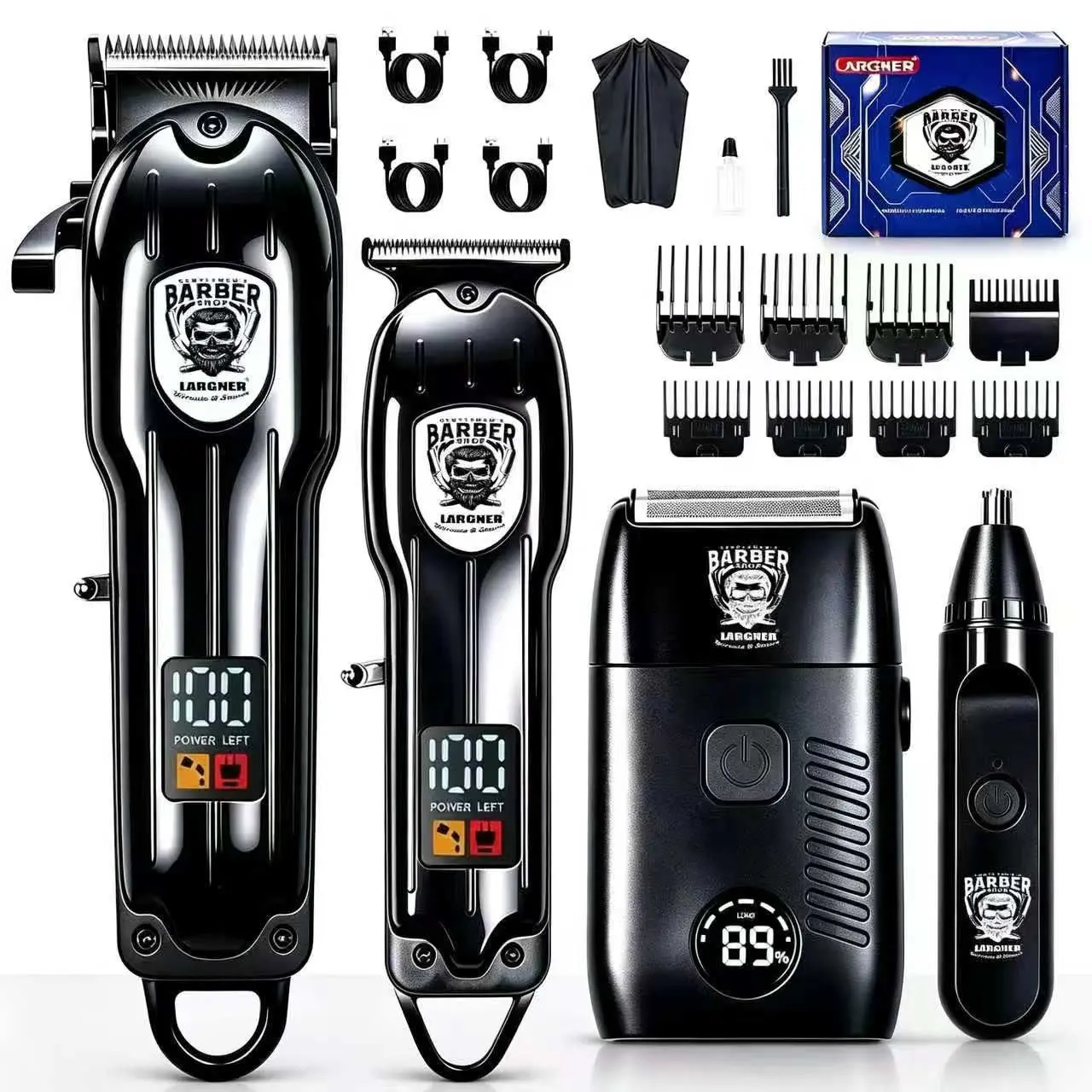Largner Professional Barber Kit, Digital Electric Trimmer, Carving Razor, Reciprocating Shaver, Nose Hair Trimmer, Home Salon Tool Set, Cordless Barber Trimmer
