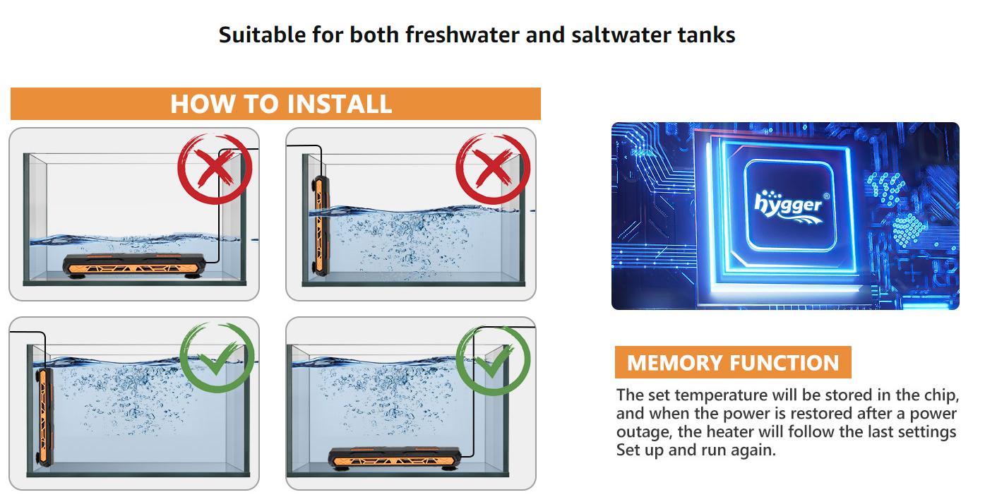 hygger Aquarium Heater, Submersible Fish Tank Heater with Over-Temperature Protection and Automatic Power-Off, Fish Heater with Digital Controller for Freshwater and Saltwater