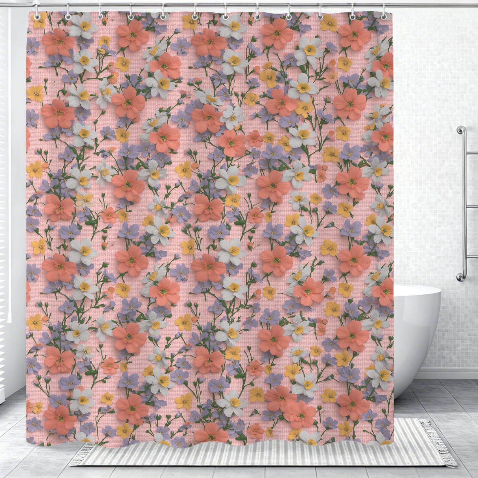 Vintage Pink Carnation Floral Waterproof Shower Curtain, Easy to Install, Perfect for Home, Hotel & Dorm Bathroom Decor
