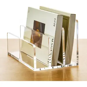 3 Compartments Clear Acrylic Mail Holder – Vertical Letter Sorter & Multifunction Desk Organizer for Bills, Documents, Notebooks – Modern Office/Home Envelope File Rack