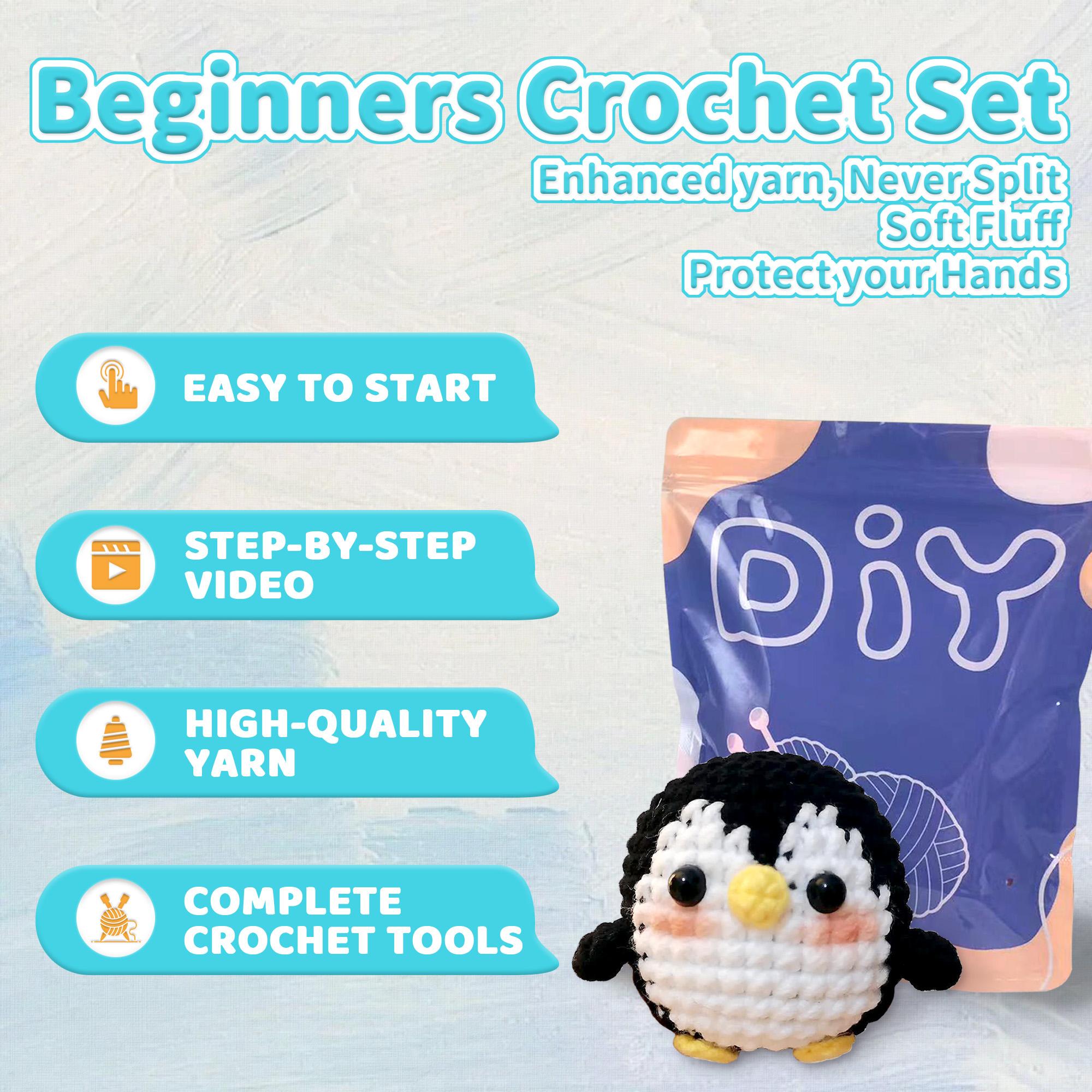 Penguin Crochet Material Package, Cute Stuffed Animal Kit, Include Videos Tutorials, Yarn, Seam Markers And Instructions, Handmade Crochet Penguin (Accessories In Random Color）