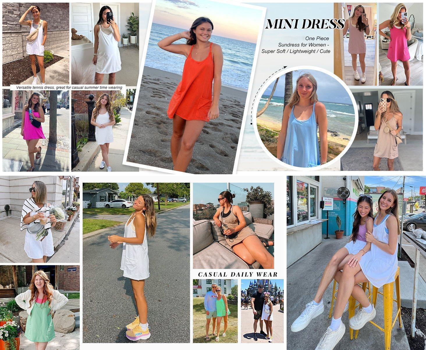 Women's Athletic Sleeveless Mini Dress with Built-in Shorts Summer V Neck Spaghetti Strap Short Spring Tennis Dress with Pockets