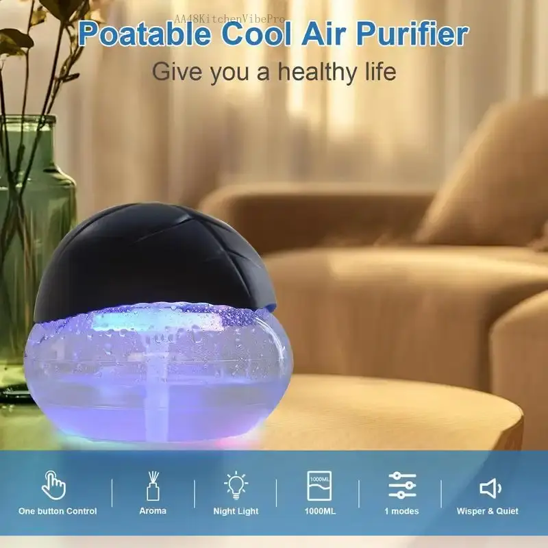 Velvet Bloom15 Compact Air Purifier with Water Filter, Essential Oil Aroma Diffuser, LED Lights, Smoke Removal for Home Use, LED Night Light (Home Supplies, Party Gift Option)AA48KitchenVibePro