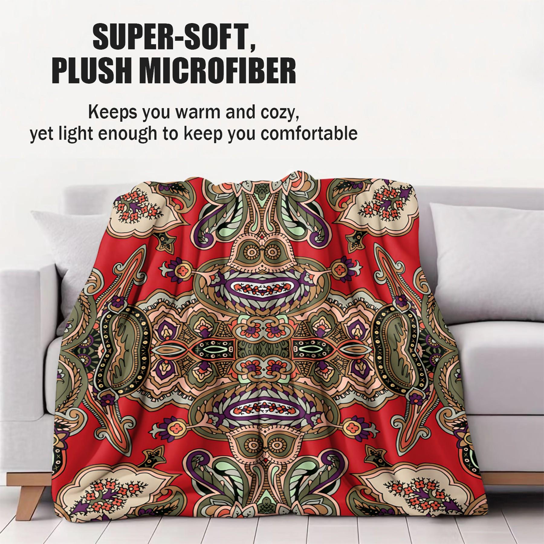 1Pcs Boho Paisley Digital Print Flannel Blanket, Vibrant Ethnic Style Throw Blanket, Ultra-Soft Cozy Warm Blanket, All-Season Decorative Gift Blanket, Perfect for Bedroom, Sofa, Couch, Camping, Travel, Dorm Decor