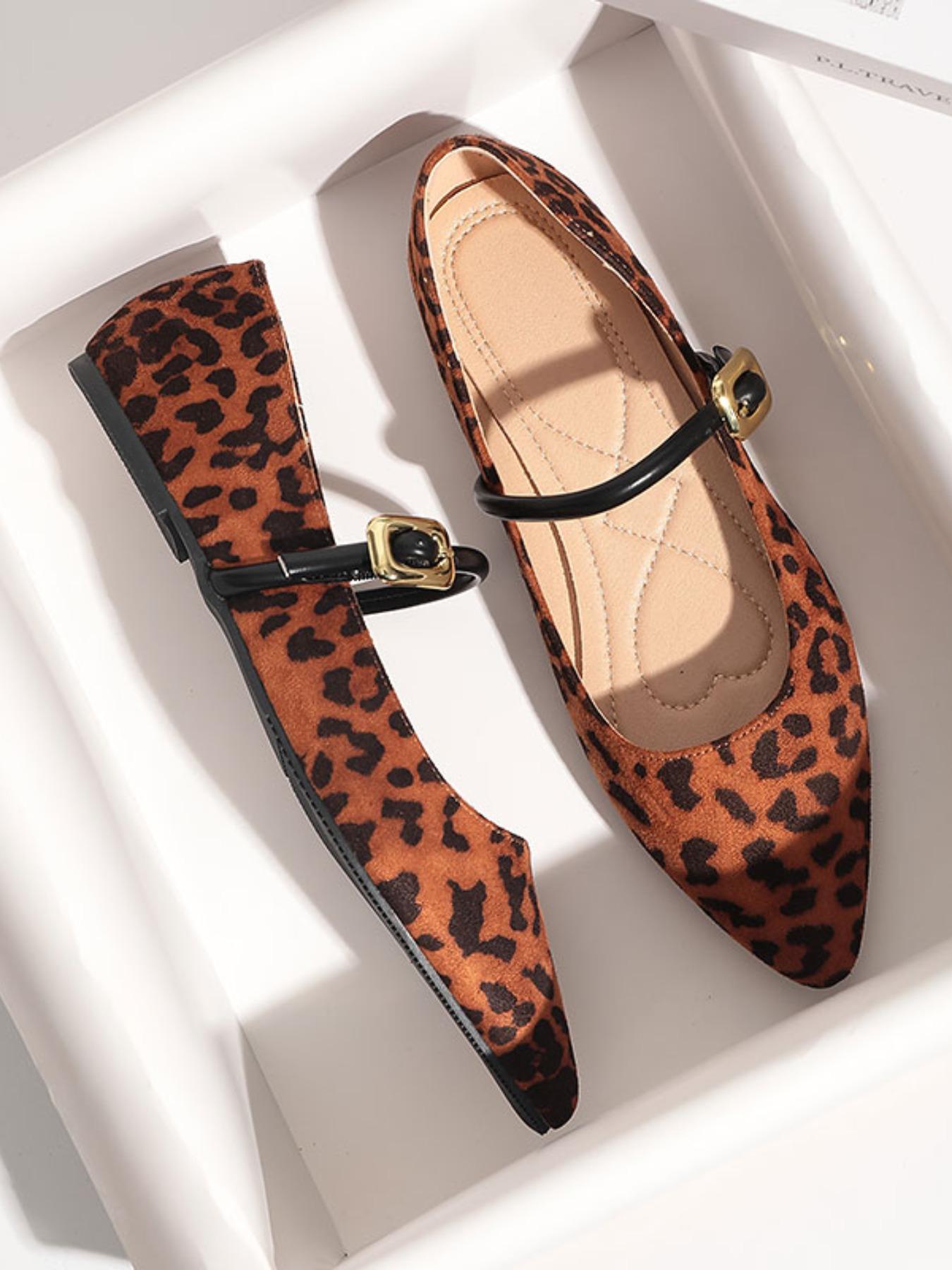 Women's Mary Jane Shoes Leopard Print Slip-On Loafers, Pointed Toe Casual Flats for Halloween, All Seasons Fashion Footwear Leopard Pattern