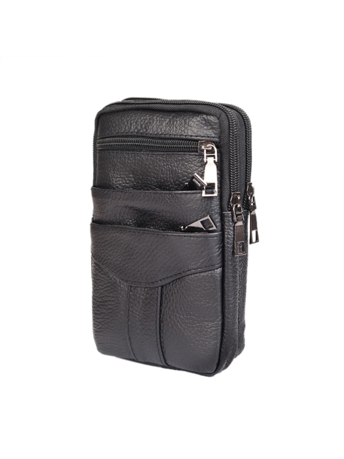 Men's Genuine Leather Phone Waist Bag, Waist Pack, Multi-Zipper Crossbody Belt Pouch, Crossbody Belt Bags, Large Capacity Casual Shoulder Bag, All Seasons Fashion Accessory, Cowhide Belt Bag