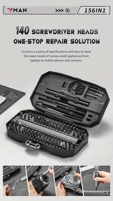 VMAN 156in1 Portable Cordless Heavy Duty Power Handle Electric Screwdriver for Electronics & DIY Hardware Repair