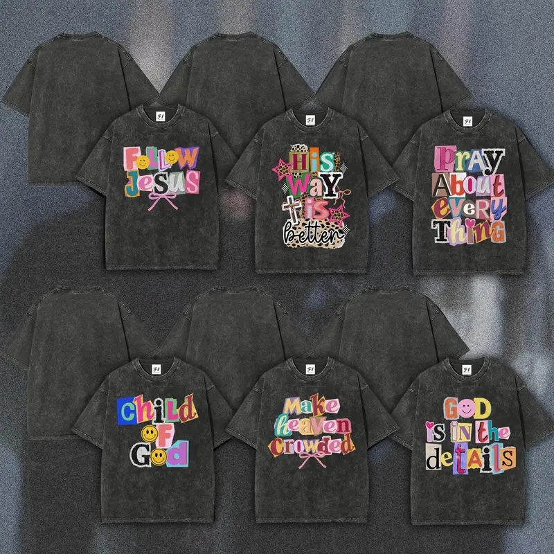 Oversized Tshirt Women Vintage Graphic Tees, Preppy Christian Y2K Coquette Faith Graphic T Shirts Women, 260g 100% Combed Cotton Garment-Dyed Boxy Relaxed Fit Ransom Letter Vintage Washed Tee, Camisetas de Mujeres,back to school,back to school shopping