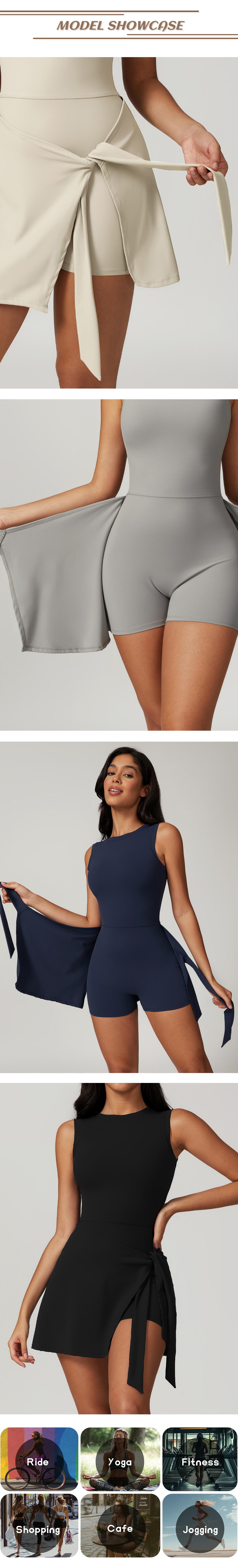 TIMEOFF Women's Off-Shoulder U-Back Workout Dress - Sleeveless, Side-Tie, Built-In Shorts, Soft Stretchy Skin-Friendly Fabric, Ideal for Gym, Yoga Stretch (Sports Sleeveless Dress with Built-In Shorts), Active Dress