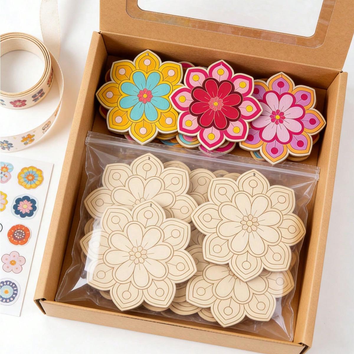 10 Wooden Petal Decorations, DIY Hand Painted, Unfinished Wood, Includes 12 Watercolor Pencils, Home Decor, Wedding, Holiday Decor