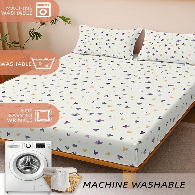 1PC Printed Fitted Sheet, Machine Washable, Soft & Comfortable, Anti-Slip & Non-Curl Design, Warm & Skin-Friendly for All Seasons, Festive Home Decor, Soft Breathable Sheet (No Pillowcase Included)