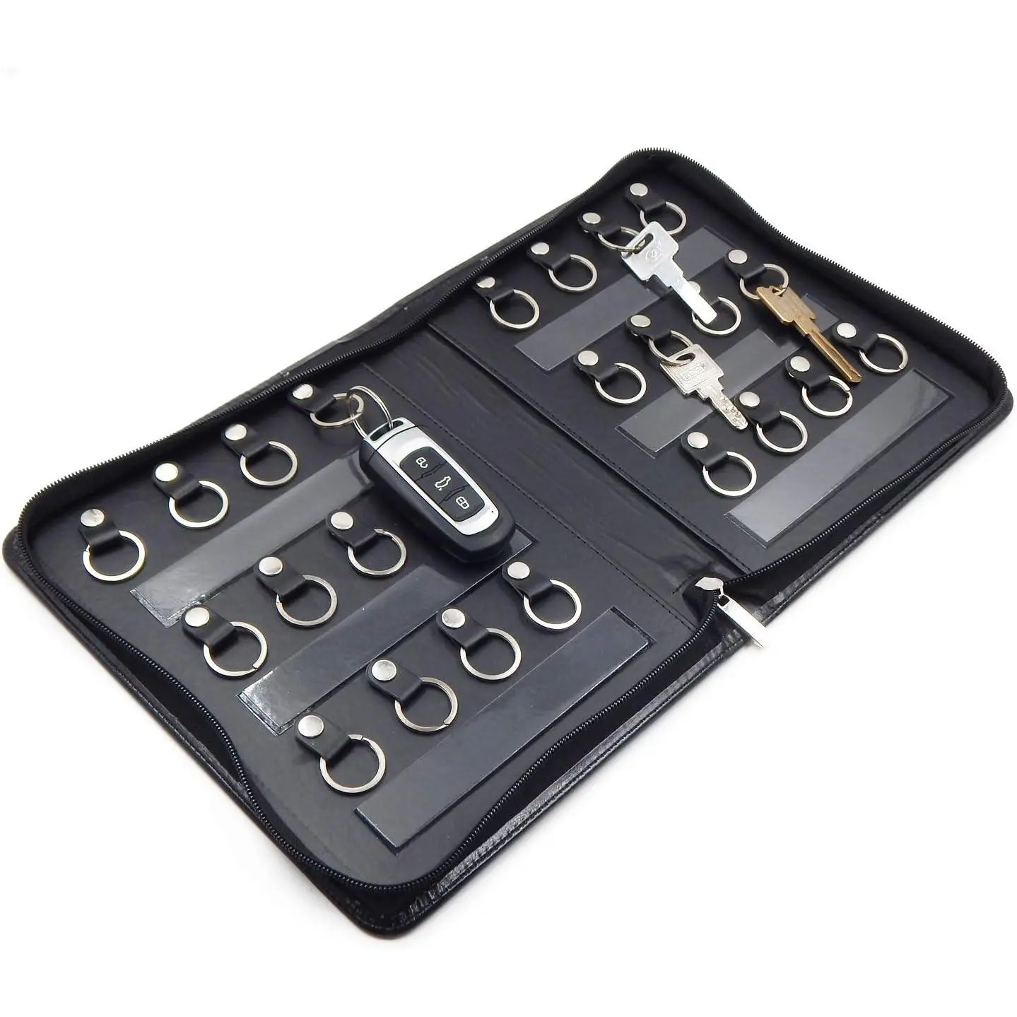 Portable Zippered Leather Key Case, 24 Key Hooks Key Organizer Cabinet, Manager & Landlord Key Holder, Business Padfolio for Real Estate Sales, Hotel Executives, Car Service