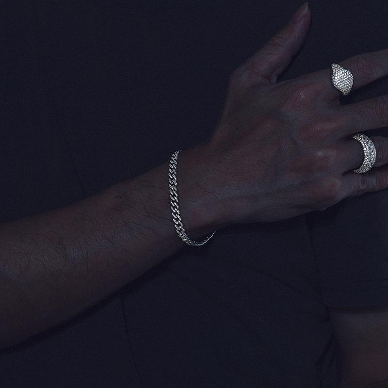 【#B62 6mm】UCCIYO D VVS Synthetic Moissanite S925 Sterling Silver Cuban Chain Bracelet Miami Cuban Chain Ice Out Men Singer Style Rap Hip Hop Jewelry