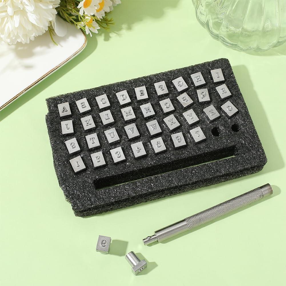 36Pcs Leathercraft Metal Letter and Number Stamps Punch Set Tool, Leather Stamping Tools, Alphabet Imprinted Leather Punching Tools for Leather Belt Bag Hat Shoes Craft Marking
