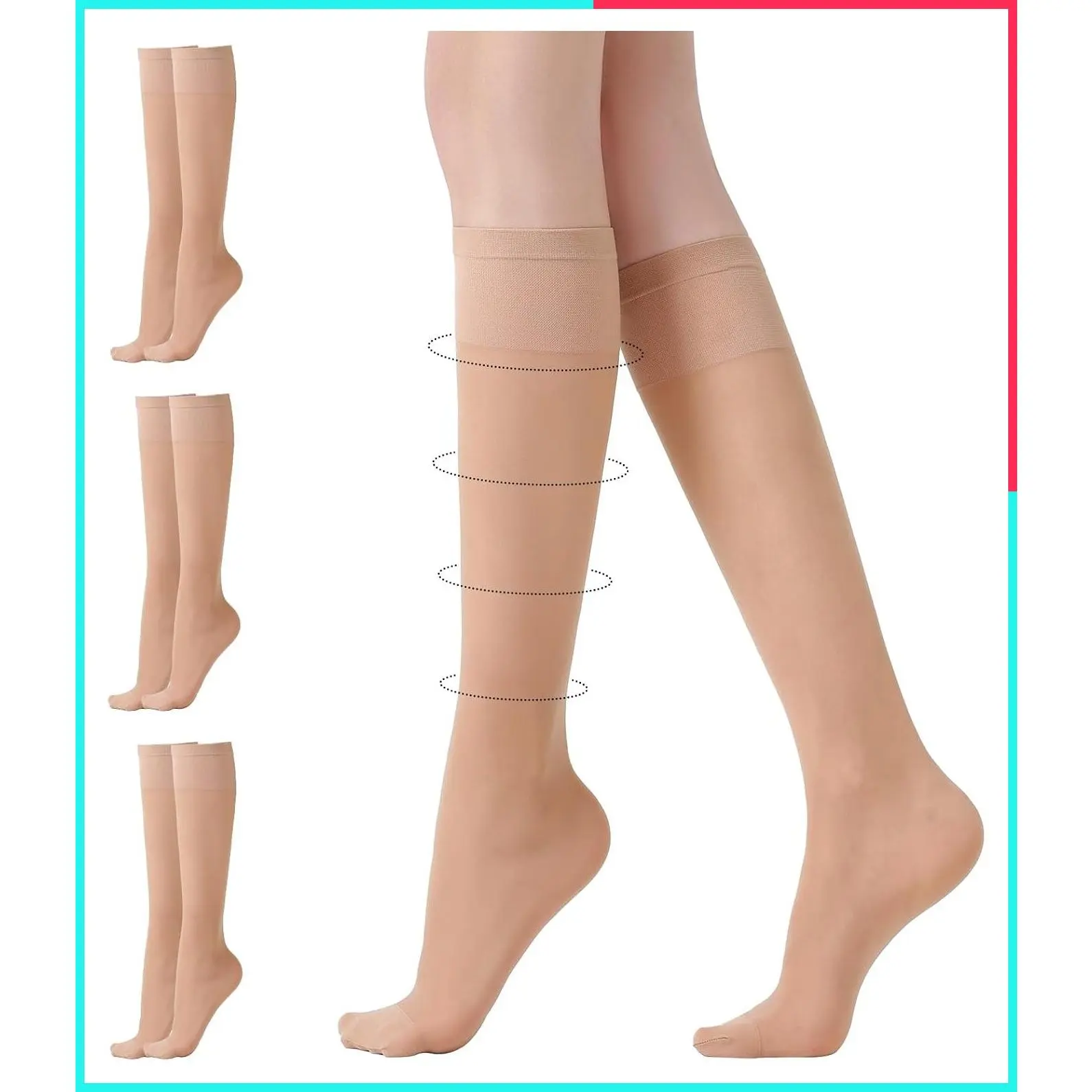 3 Pairs 40D Knee High Compression Stockings for Women - Light Sheer Nylon Support Socks
