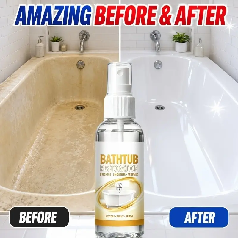 Bathtub polishing care spray, with a safe formula, can effectively reduce yellowing, fade fine surface scratches, and restore luster. It is suitable for bathtubs, sinks, toilets, ceramic tiles and other bathroom surfaces
