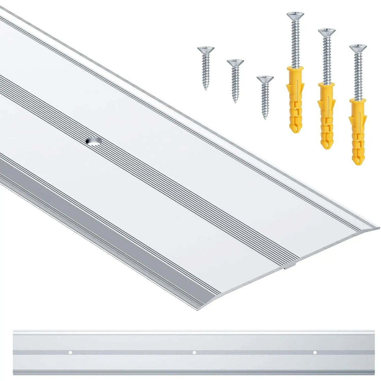 4"W 0.1"H 36"L Flat Profile Aluminum Door Threshold, Metal Threshold Transition Strip for Carpet Wood Tile Concrete Vinyl Flooring Gaps Doorway Decoration Protector(Gray,1pcs)