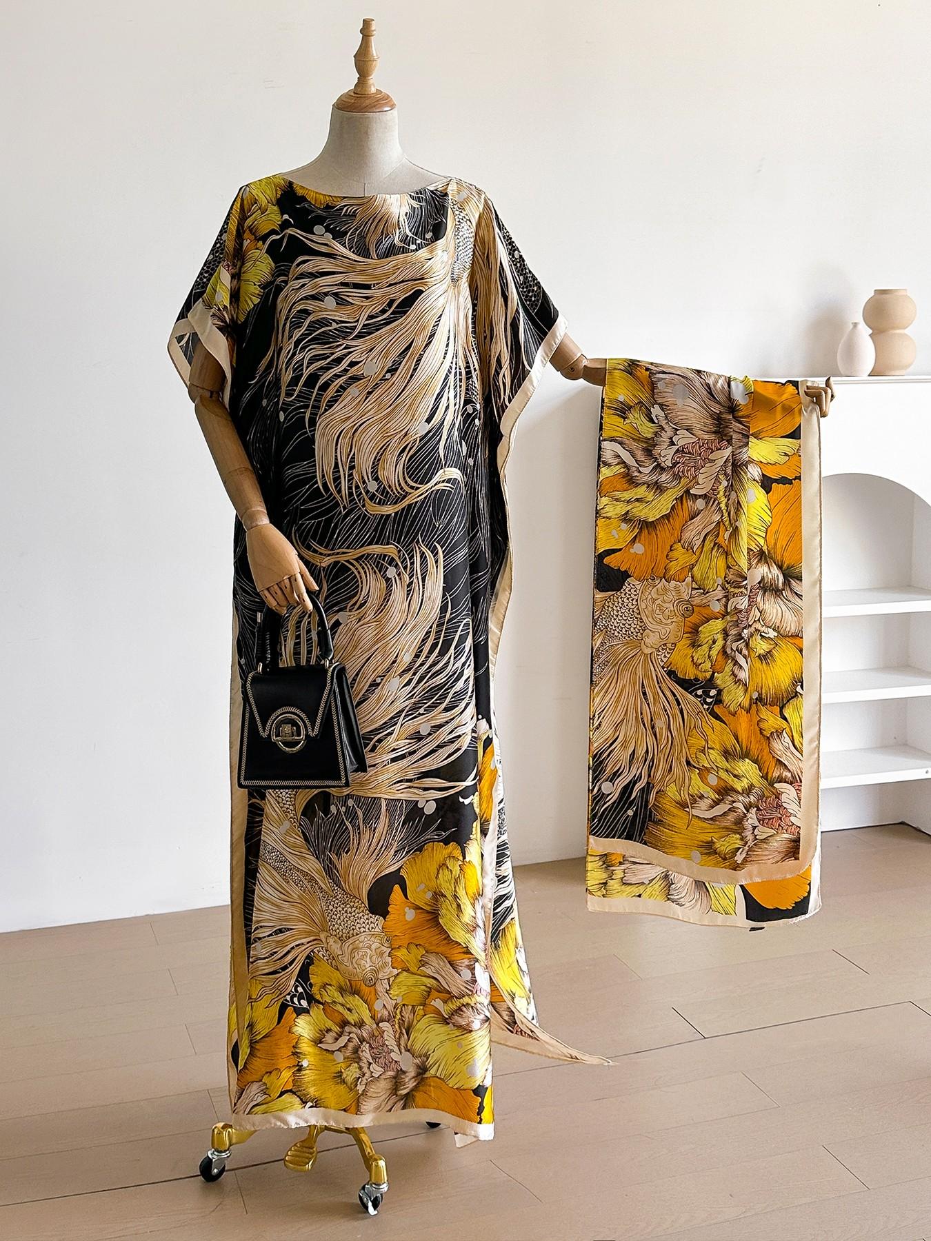 Women's Colorblock Print Long Scarf & Poncho Set, Casual Soft Comfortable Shawl for Beach Vacation, Fashion Accessories for Women & Girls