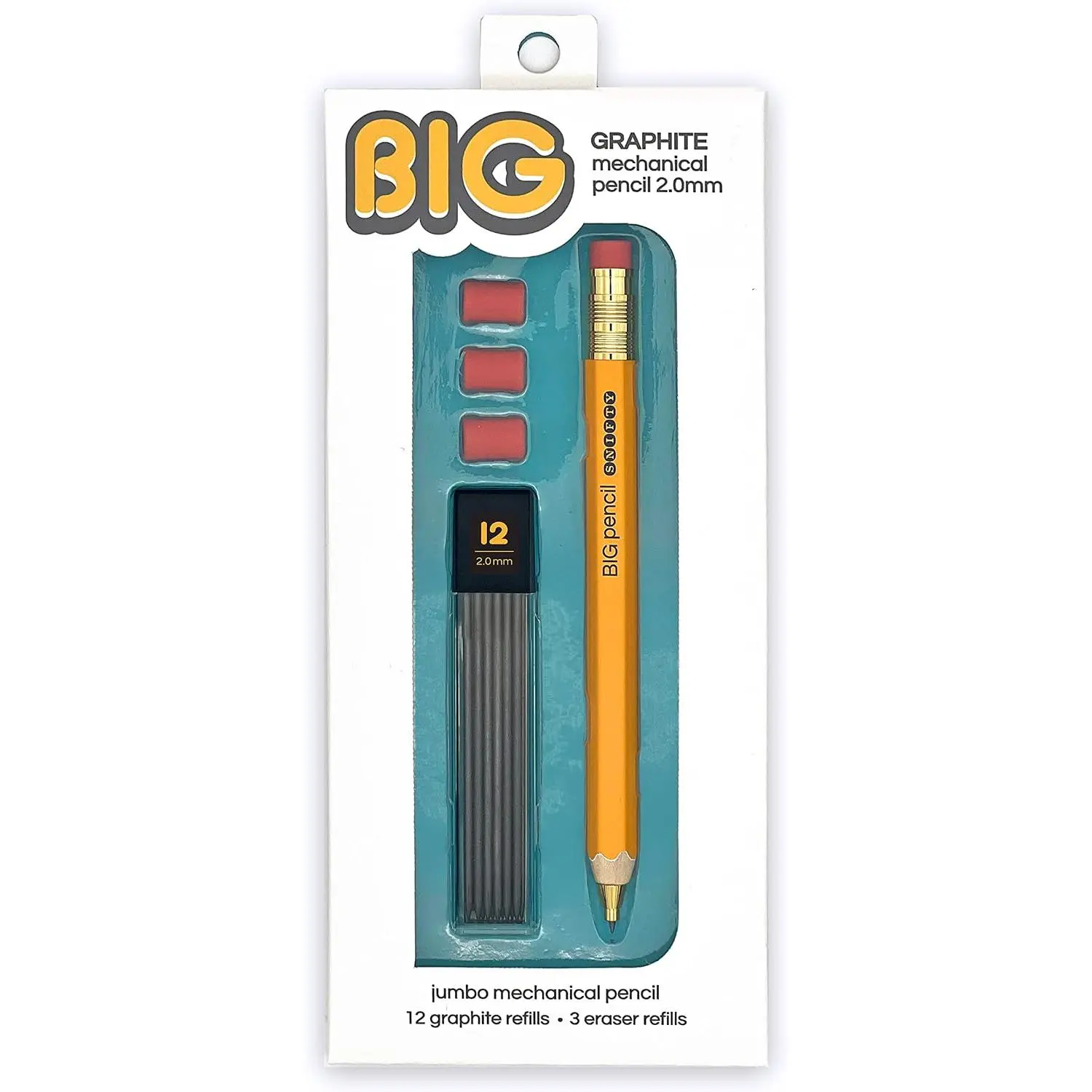 BIG Graphite Mechanical Pencil Set - 1 Pencil + 12 Refill Leads + 3 Erasers
