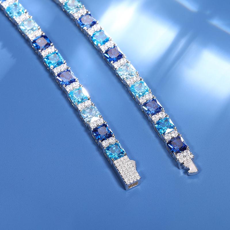 【BS9250043】 Original Gradient Blue Square Tennis Bracelet For Women S925 Sterling Silver Men Unisex Hip Hop Jewelry Party Gift New