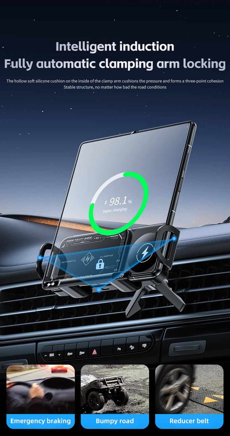 Vehicle Automatic phone holder for car , folding screen phone/tablet stand 15W wireless charger, 90-degree rotation, installed on car air outlet/center console, suitable for Samsung Galaxy ZFold6/5/4/3 Galaxy Z Fold/Notes other wireless charging phones