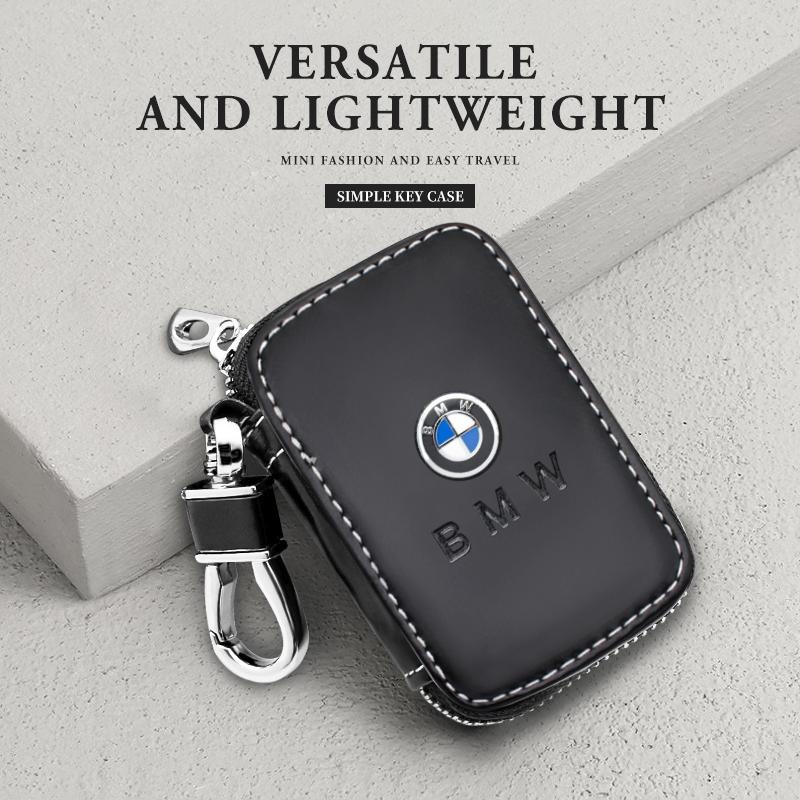 Bmw Key Case High-End Leather Zip Design Multi-Functional Car Keychain Wallet Anti-Loss Key Storage Bag Interior Decoration