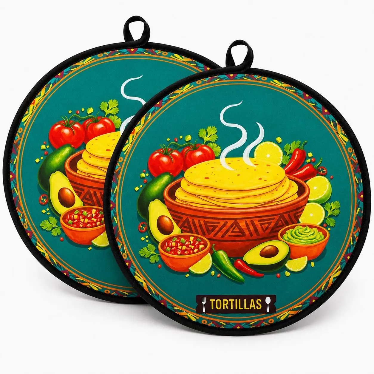 2 Pack 12 Inch Tortilla Warmer Pouch, Microwavable Insulated Fabric Tortilla Keeper, Authentic Mexican Kitchen Decor & Taco Holder, Keeps Corn Flour Tortillas & Naan Warm, Teal Green