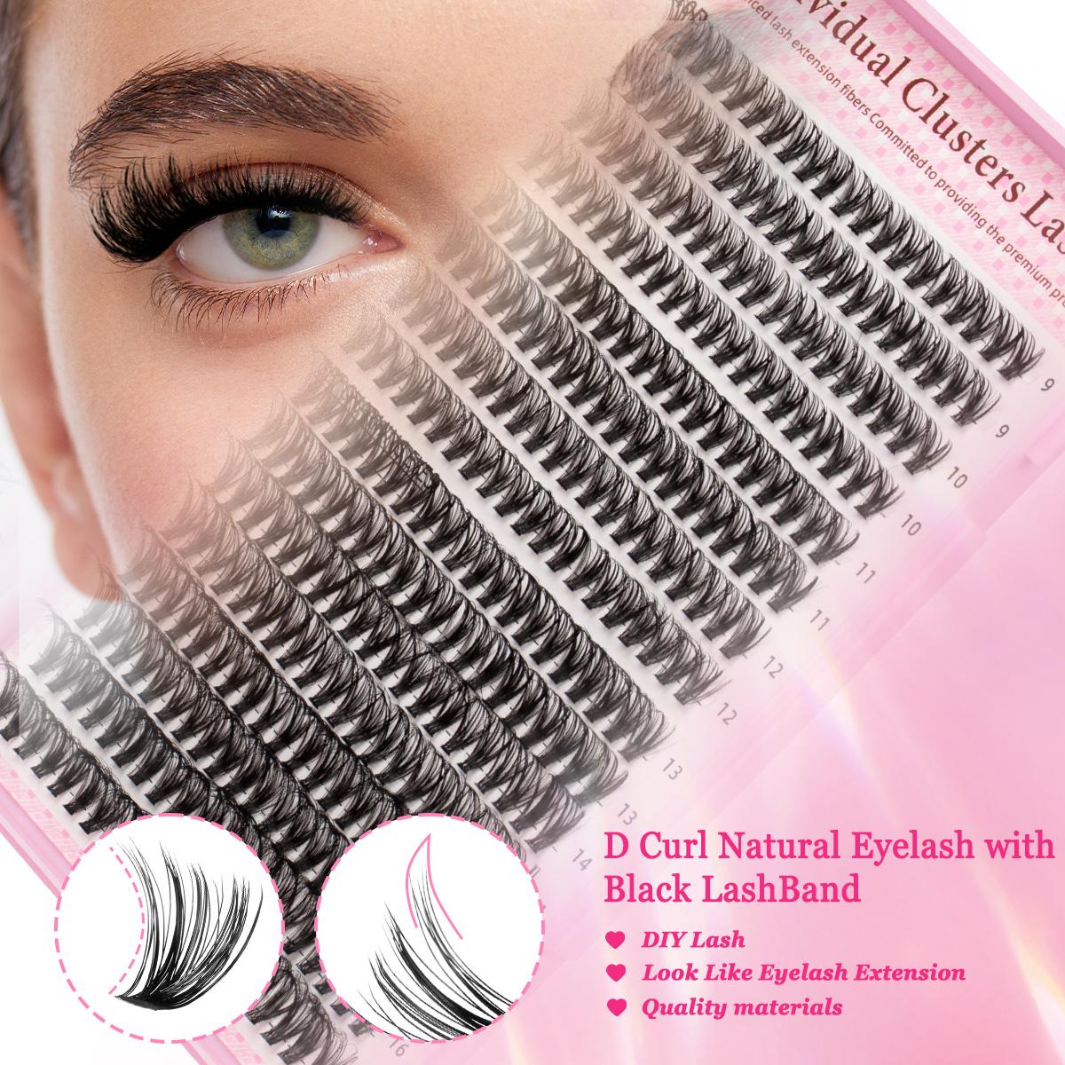DIY Eyelash Extension Kit, Cluster Eyelash Extensions, 640 Pieces Mixed Lengths 9-16mm, Includes Bond&Seal&Remove&Eyelash Tweezers, Single Row D Curl Lashes Set