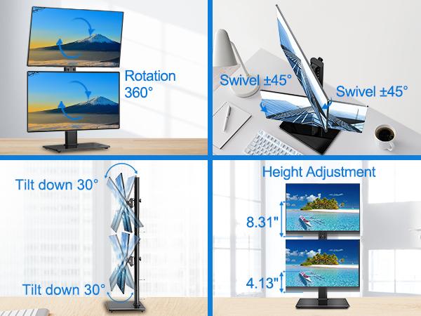 MOUNTUP for Max 35'' Vertical Dual Monitor Stand  Monitors MU1006
