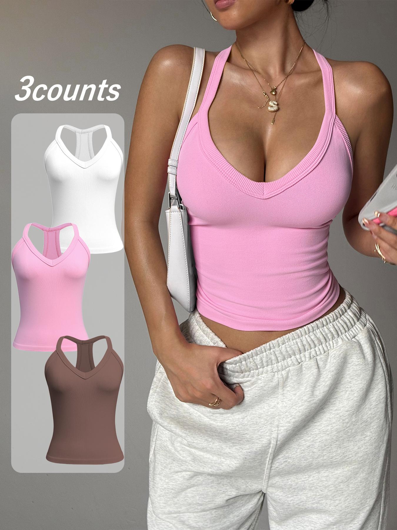 Women's Solid Color Sports Singlet, Breathable Comfortable Sporty Cami Top, Ladies Sportswear for Indoor Outdoor Wear