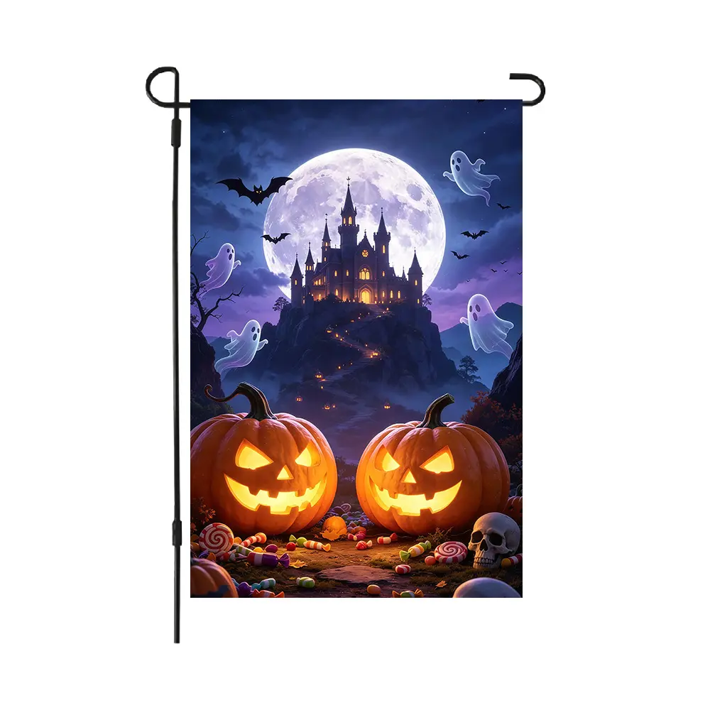 Double Sided Halloween Garden Flag - Spooky Ghost Pumpkin Haunted House Yard Decor, Linen-Polyester Outdoor Lawn Porch Flag, 14 Patterns Available