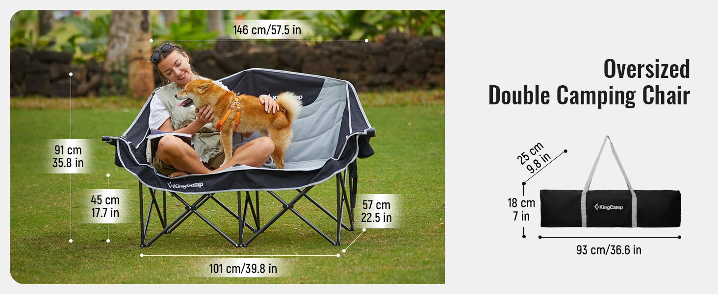 KingCamp Double  Chair, Oversized 880 lbs Heavy Duty Loveseat for Adults, Portable Folding 2-Person Padded  Couch with Cup Holders for Outdoor Lawn, Backyard &   Outdoor Conversation Furniture  Outdoor Folding Chairs foldable bed camping frame