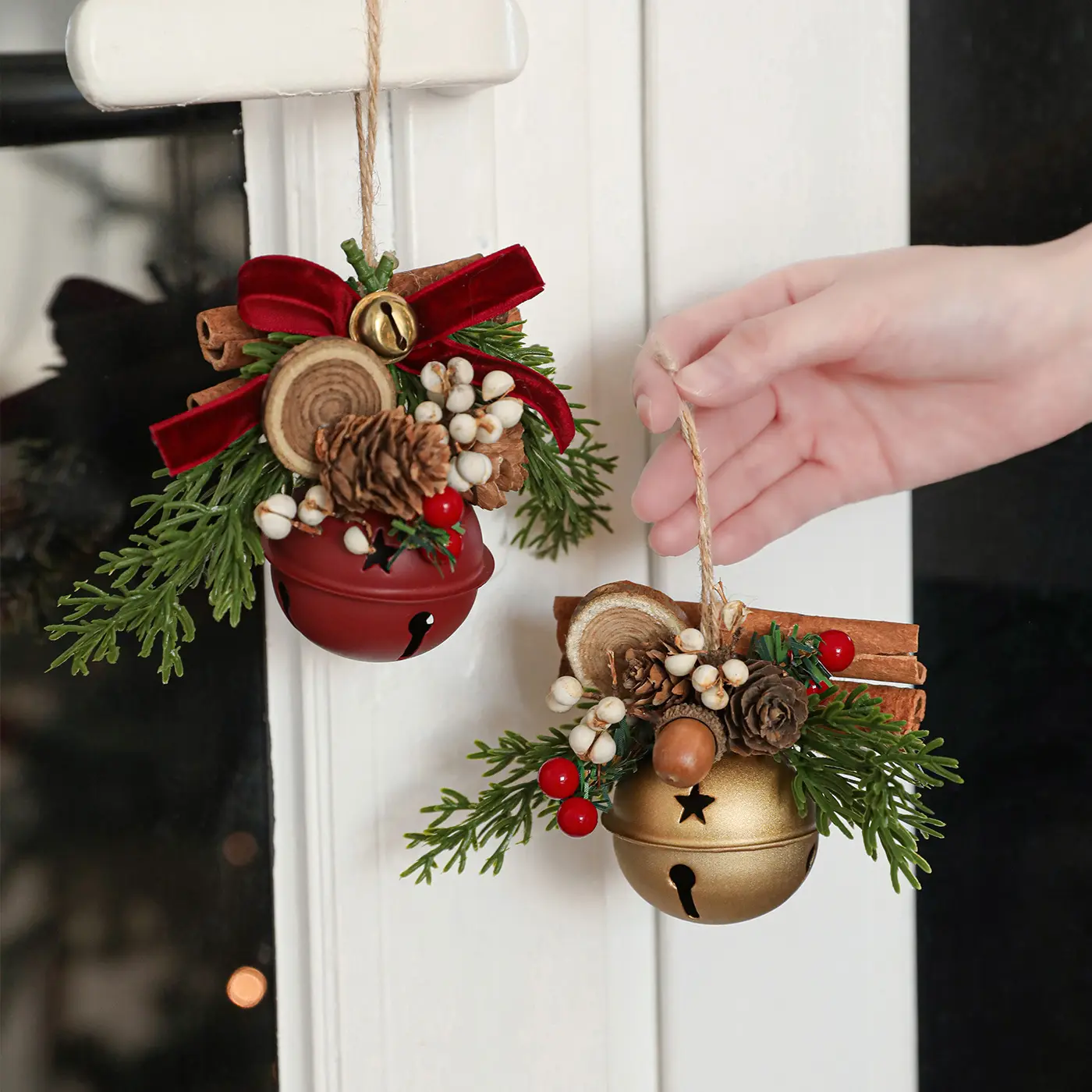 Vintage Cast Iron Christmas Hanging Bell with Butterfly Pendant - Burgundy Decorative Doorbell Ornament, Durable Farmhouse Holiday Wall-Window Hanging Accessory for Indoor-Outdoor Use
