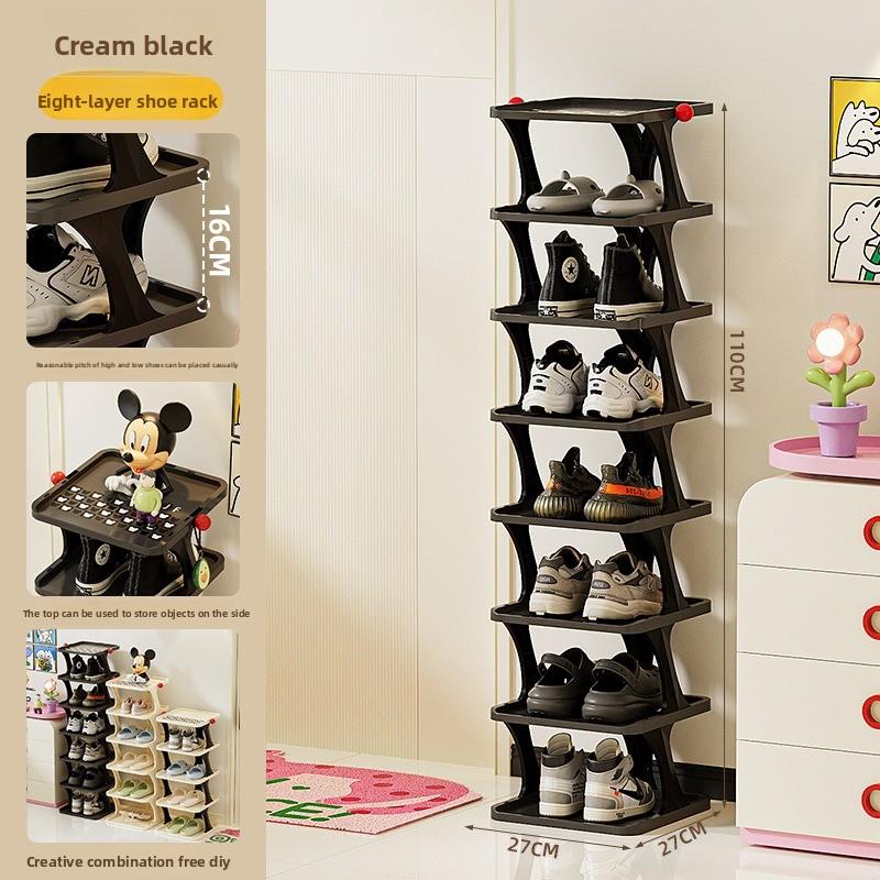 VHS Carefully Selected Foldable Simple Shoe Rack: Home Entryway Storage Essential, New-Style Shoe Organizer, Multi-Tier Space-Saving Narrow Shelf for Indoor Use, Stackable Shoe Organizer, Freestanding Shoe Storage