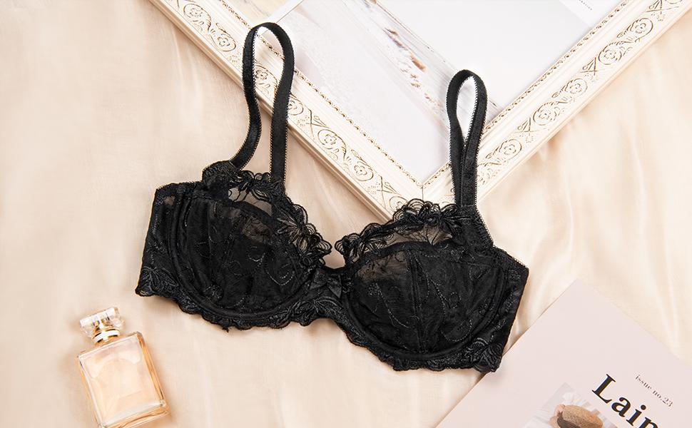 Wingslove Women's Plus Size Unlined Floral Lace Bras No Padding Underwire Bralettes with Comfortable Stretch Band and Moderate Support for Large Breasts - Minimalist