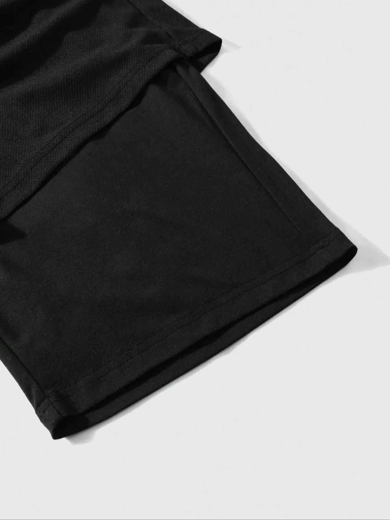 Men's Spider 2-in-1 Shorts - Sharp Spider Print Black Layered Mesh Shorts, Drawstring Waist Loose Fit, Breathable Summer Sportswear for Gym