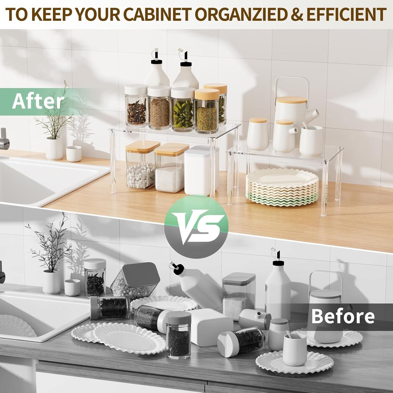 Transparent Acrylic Storage Rack, Stackable Shelf Organizer, Kitchen Cabinet Spice Box Holder, Office Desk Top Organizer, Home Gift Choice