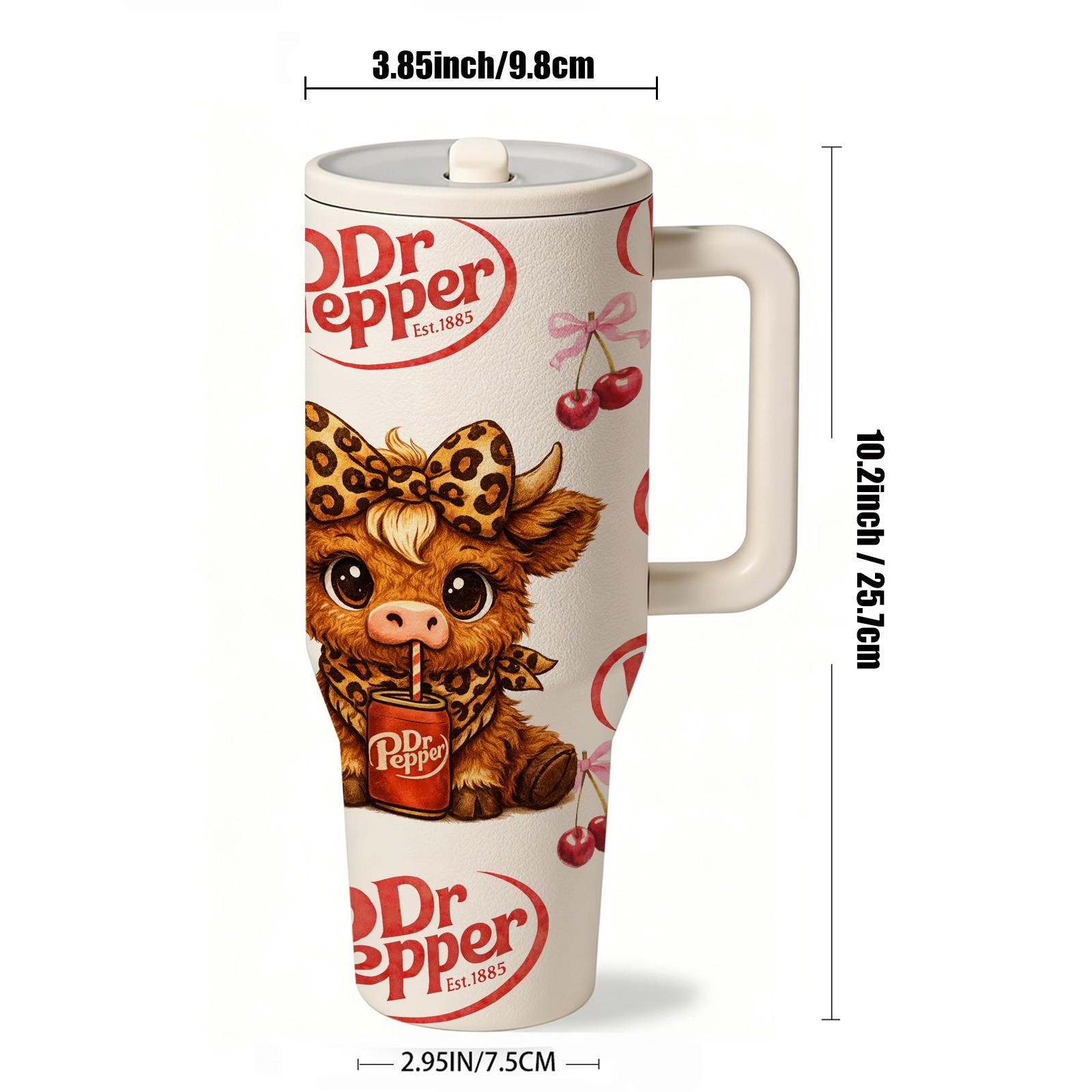 1 Pc 40oz Insulated Mug, Double Wall Vacuum Cup, Leak-Proof Skinny Thermal Mug for Hot Cold Drinks, Keeps Hot 12 Hours Cold 24 Hours, Cute Soda Highland Cattle Design Gift for Women Men, Holiday Birthday Daily Travel Office Use