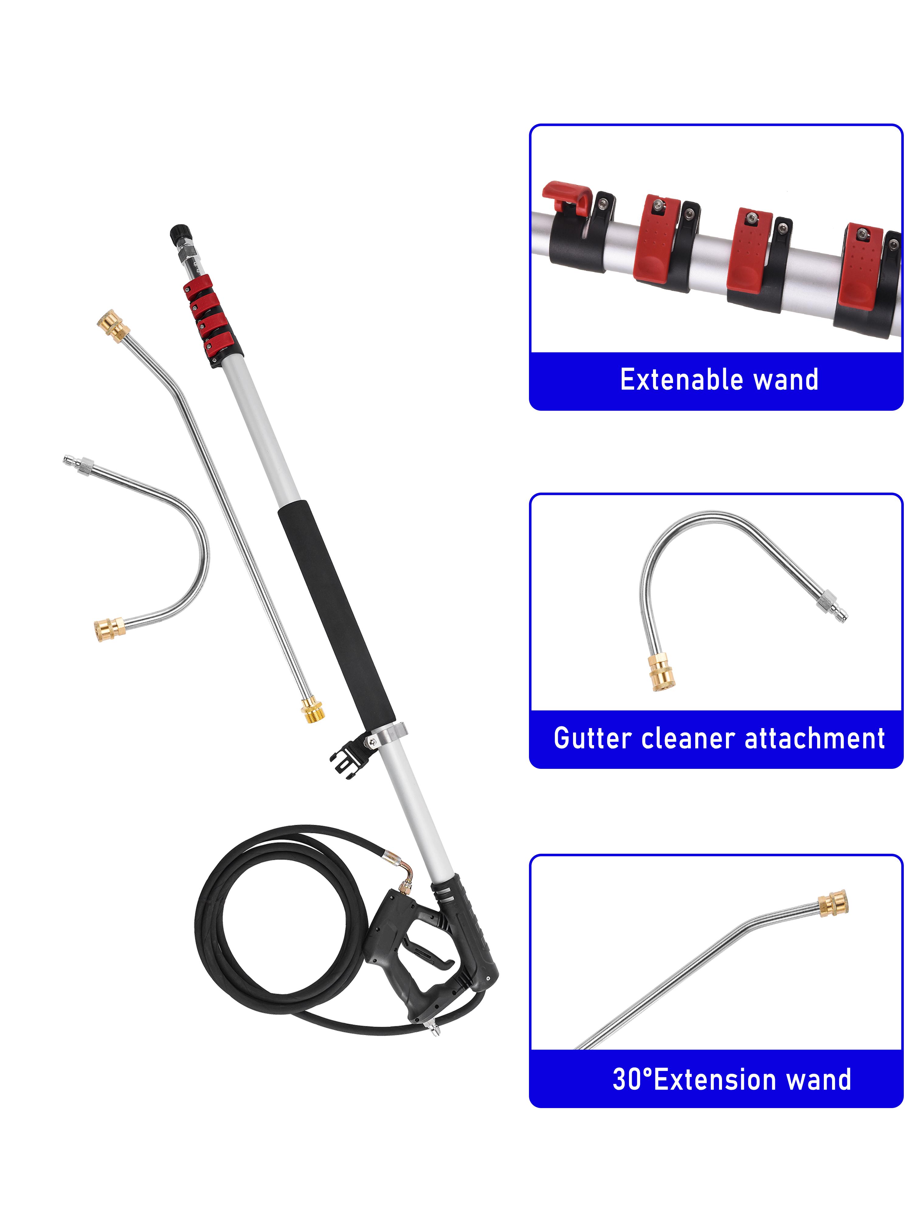 M MINGLE Telescoping Pressure Washer Wand, 20 Feet Aluminum High Power Washer Telescopic Spray Wand with 2 Extension Wands, 5 Spray Nozzle Tips, 2 Couplers and Support Belt, 4000 PSI