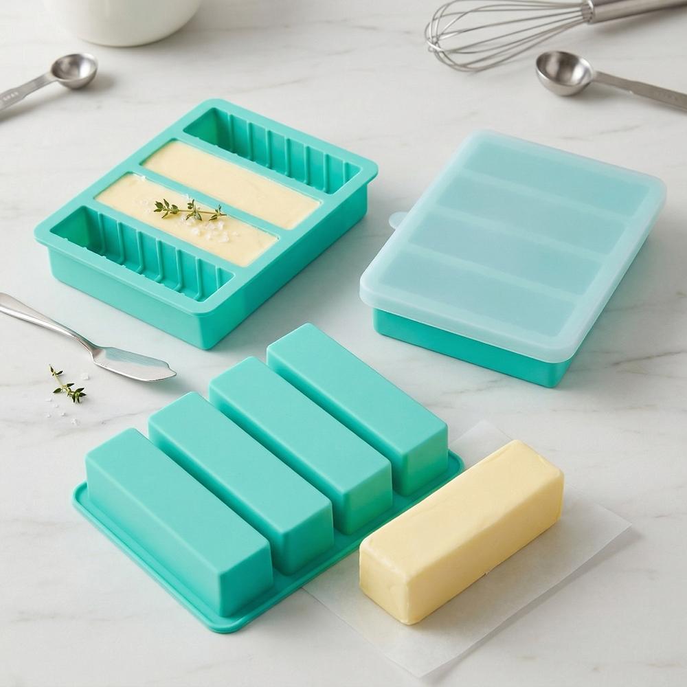 Silicone Butter Mold Tray with Lid, Non-Stick Butter Mold Tray with Size, Self-Made Butter Mold Fits Standard Stick Size